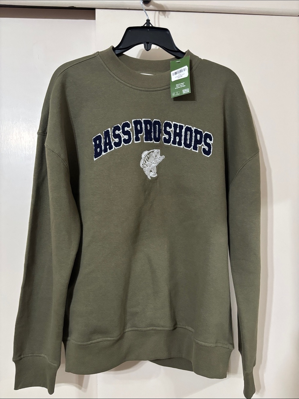 Bass Pro Shops Olive Green Crewneck with Navy Logo